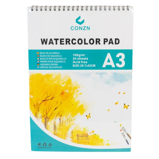 Zeichenblock A3 26x5x38cm für Wasserfarben 24 Seiten 190g/m2
