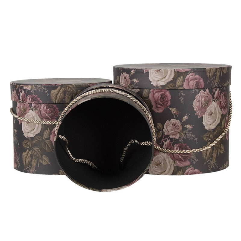 Hutschachtel Schwarz mit Rosen in 3 Grössen