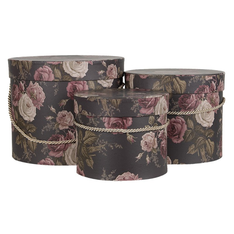 Hutschachtel Schwarz mit Rosen in 3 Grössen