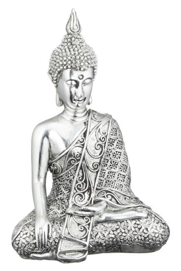 Buddha sitzend silber Polyresin Höhe 12cm