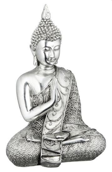 Buddha sitzend silber Polyresin Höhe 17.5cm