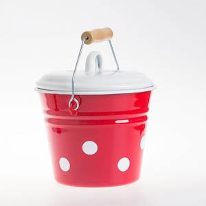Eimer mit Deckel Emaille 1.5l D 16cm H 14cm rot mit weissen Punkten