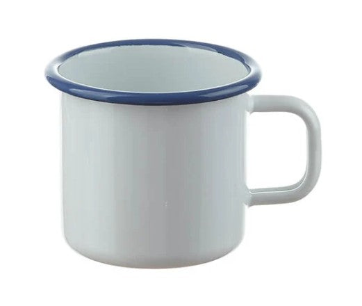 Emaille weiss mit blauem Rand Becher 7cm