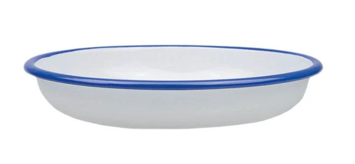 Emaille weiss mit blauem Rand Teller tief D24cm H4cm
