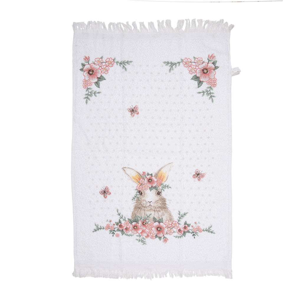 Gästehandtuch 40x66 cm Weiss Rosa Hase mit Blumen