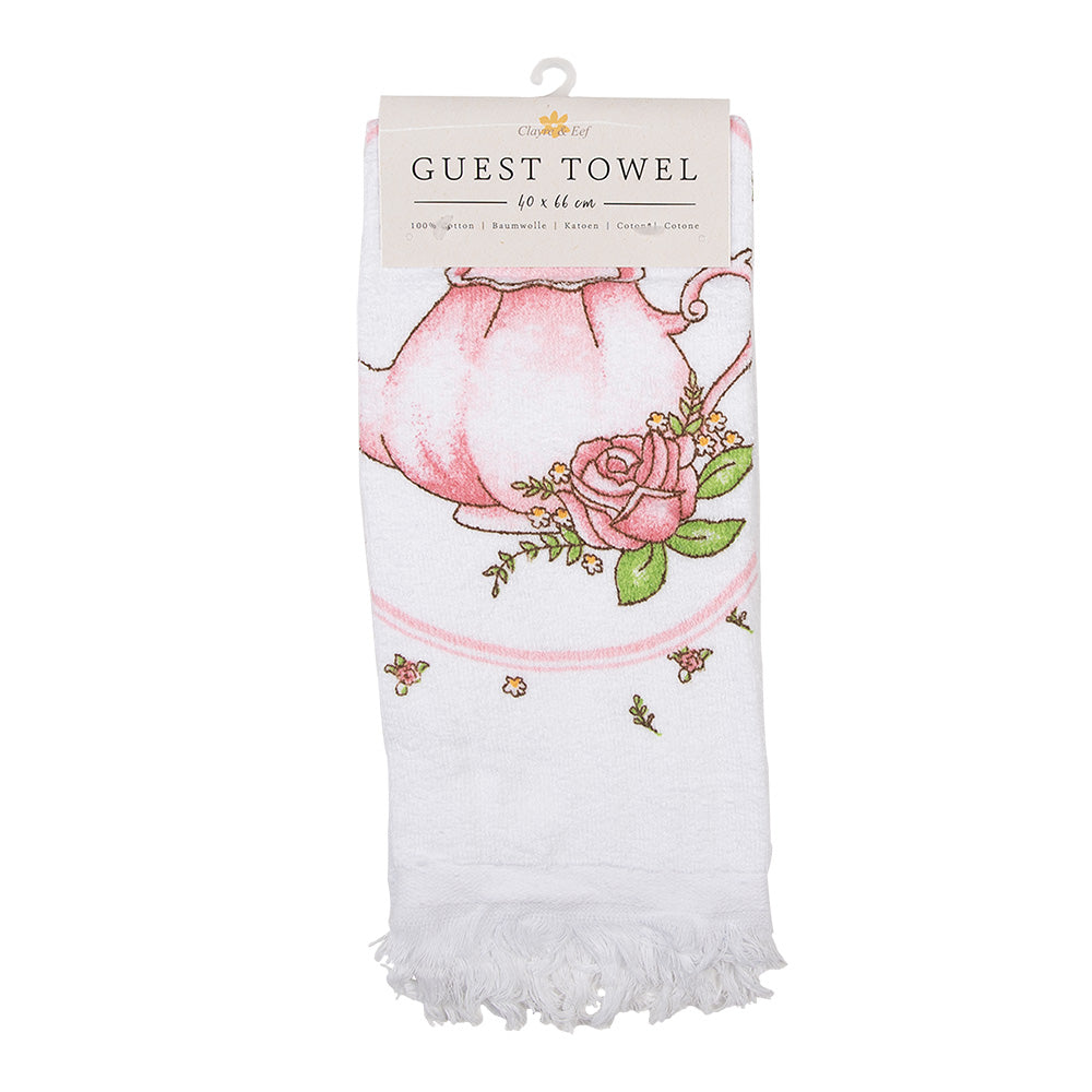 Gästehandtuch 40x66 cm Weiss Rosa Teekanne