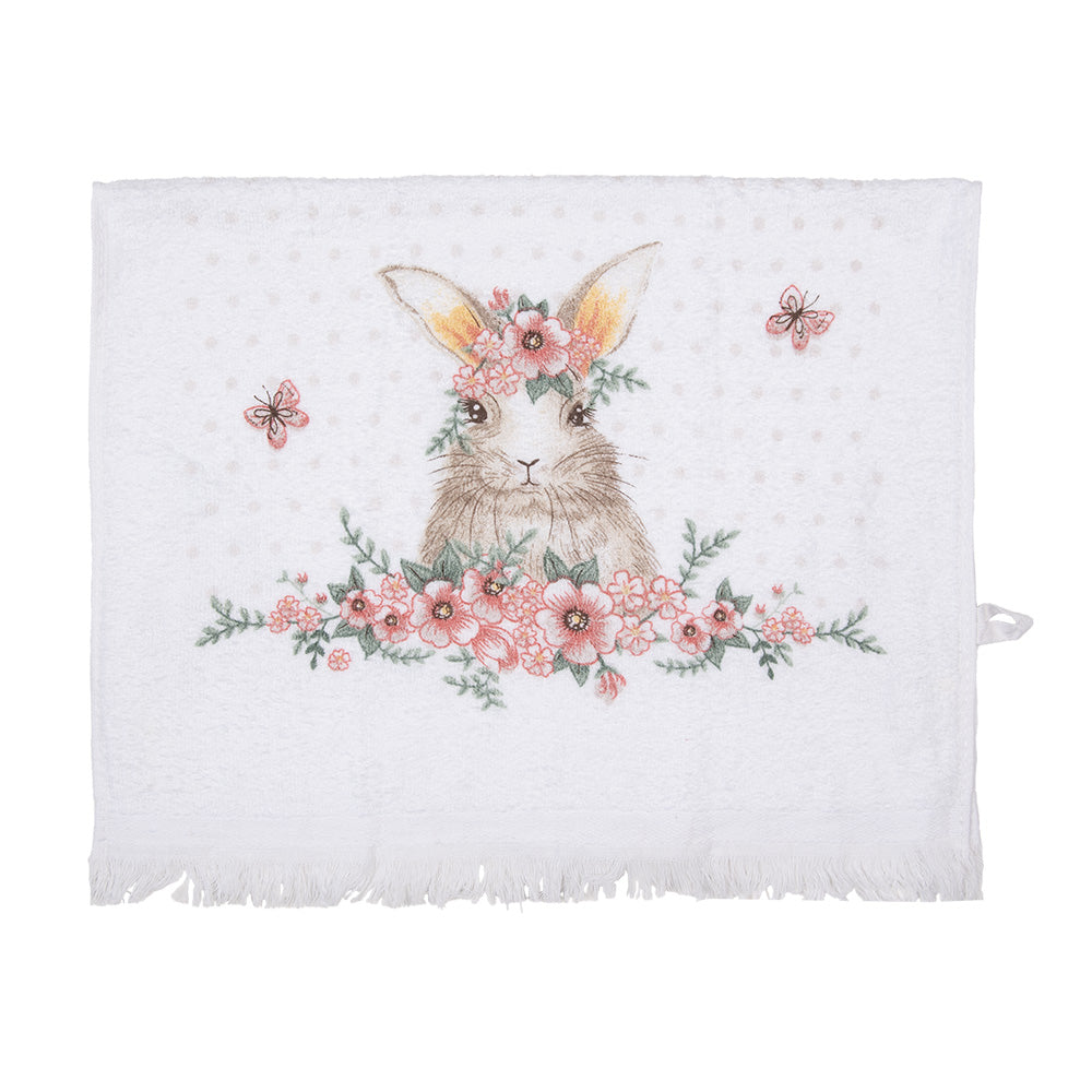 Gästehandtuch 40x66 cm Weiss Rosa Hase mit Blumen