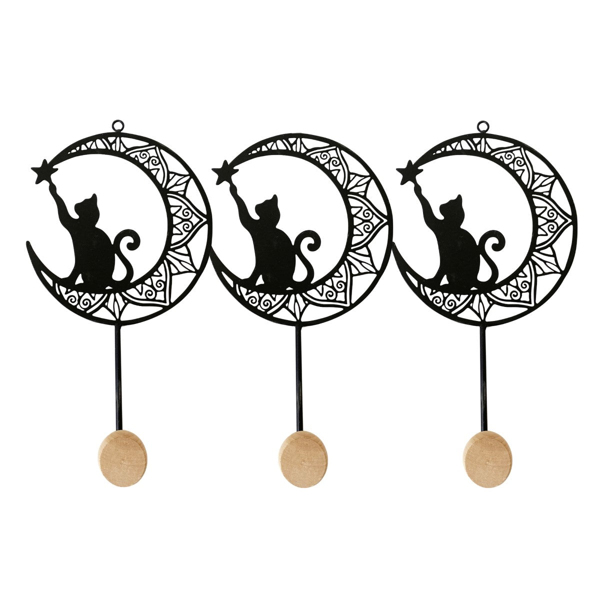 Hakenleiste Katzen schwarz mit 3 Haken