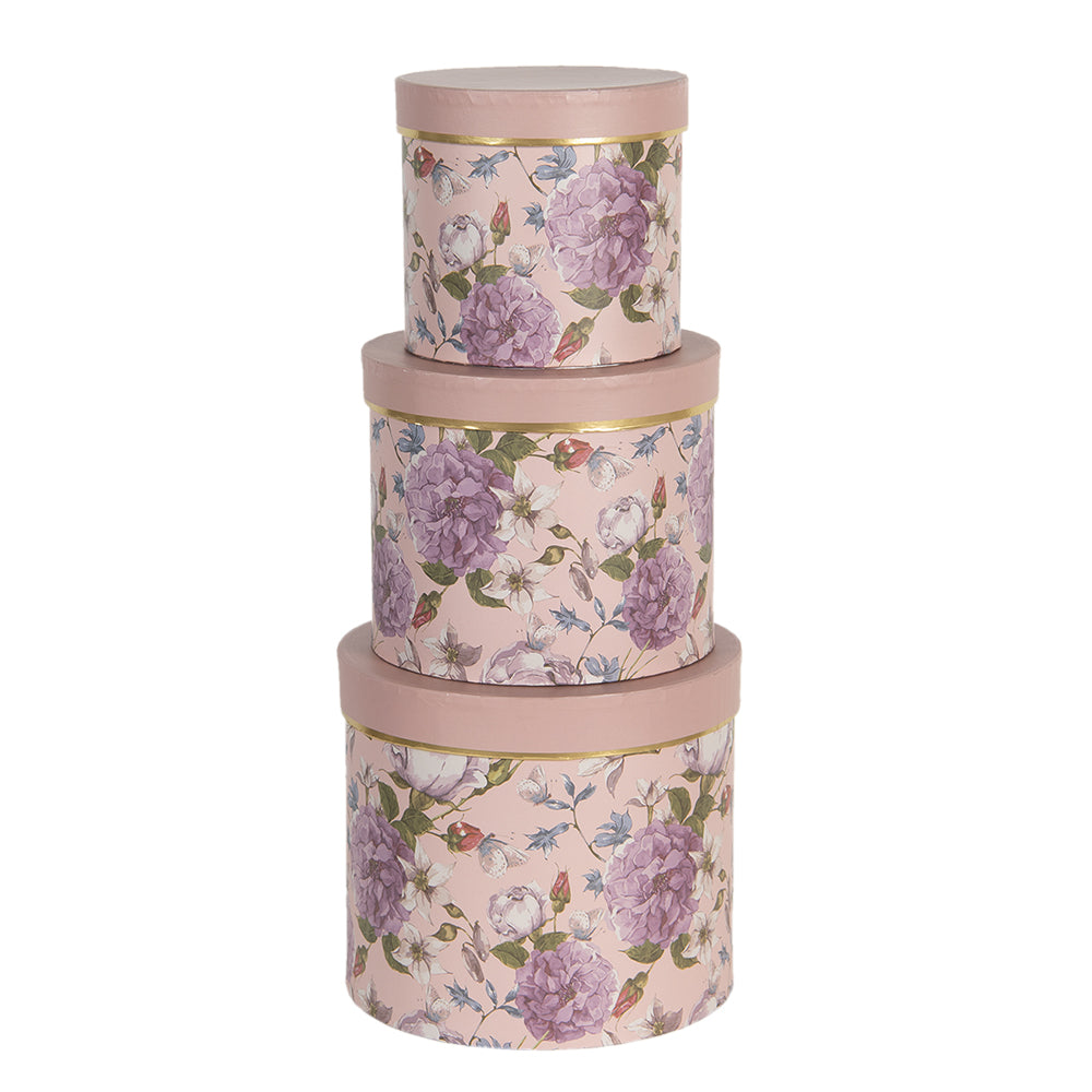 Hutschachtel 3er Set Rosa mit Rosen