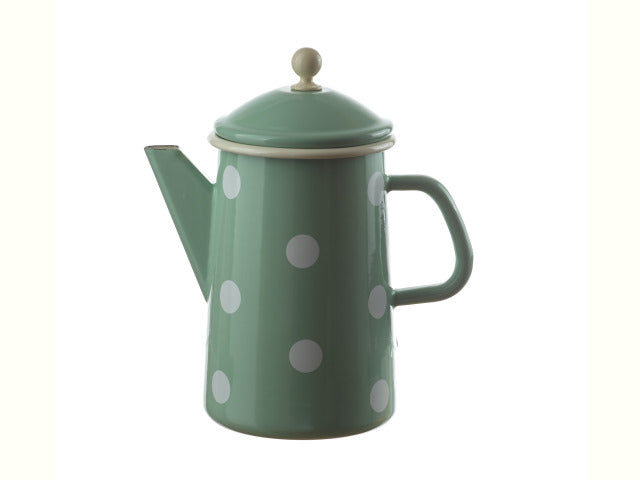 Kaffeekanne konisch mit Deckel Emaille 1.6 Liter grün mit weissen Punkten