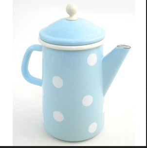 Kaffeekanne konisch mit Deckel Emaille 1.6 Liter hellblau mit weissen Punkten