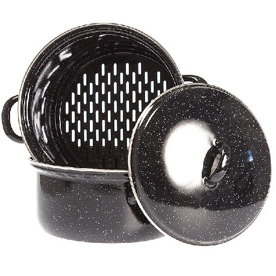 Kartoffelkocher mit Deckel Emaille schwarz 18cm 2l