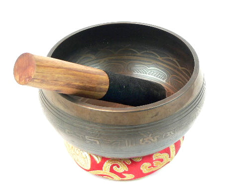 Klangschale 14cm dunkel Schlegel Kissen Gulpa NEPAL