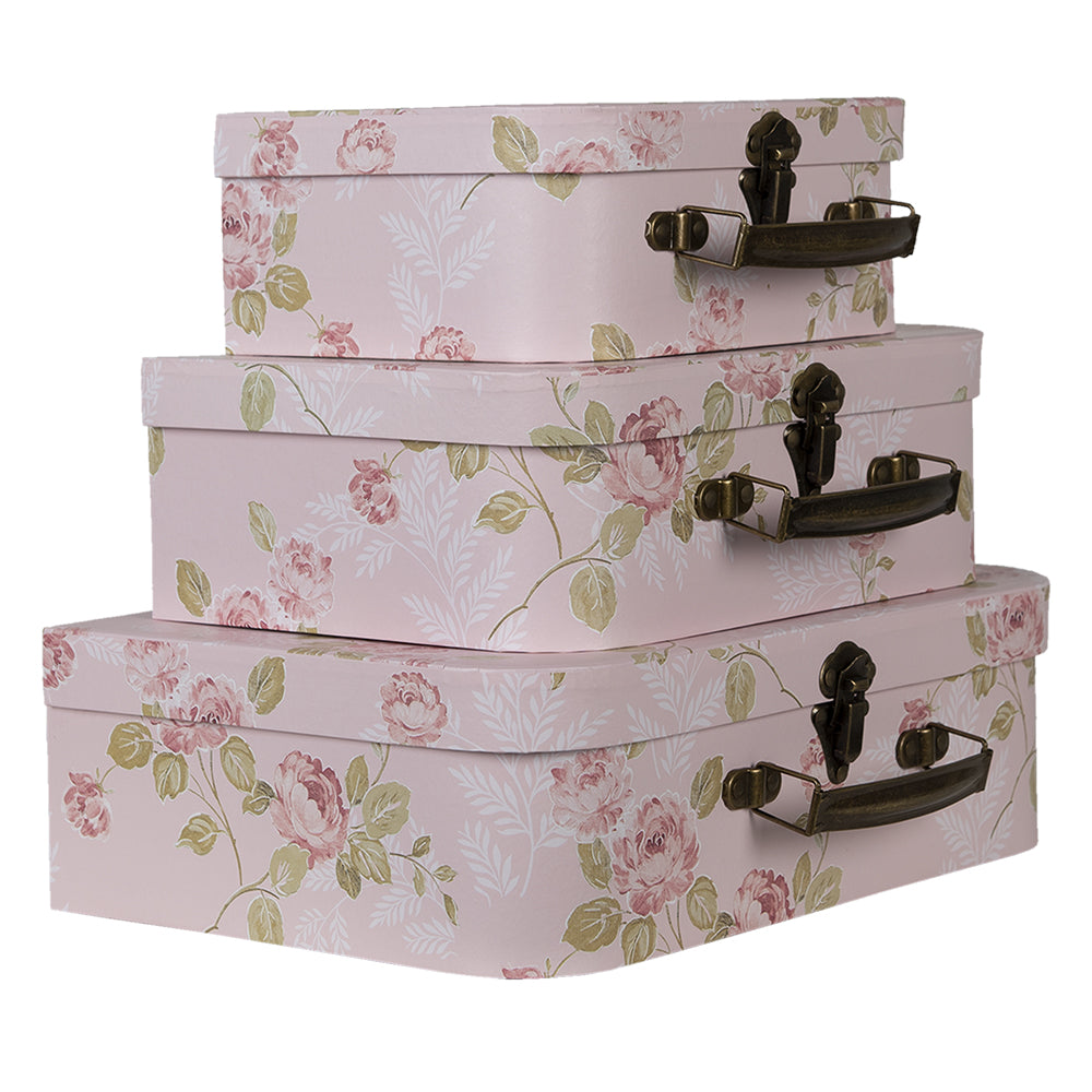 Koffer 3er Set Rosa mit Rosen