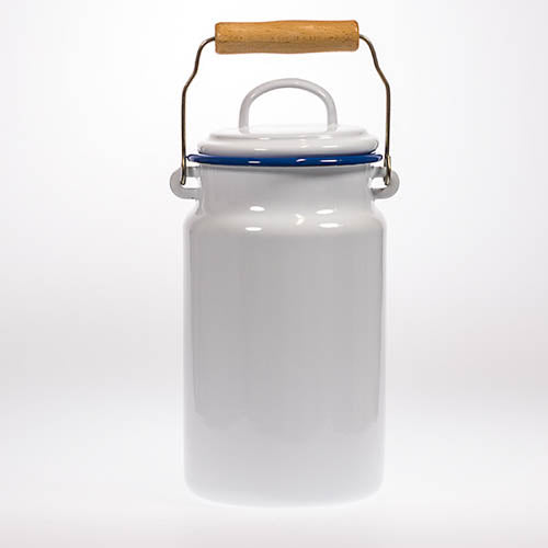 Milchkanne Emaille weiss mit blauem Rand 2 Liter