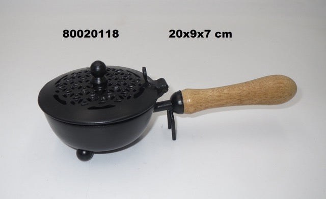 Räuchergefäss Metall mit Holzgriff 20x9x7cm INDIEN