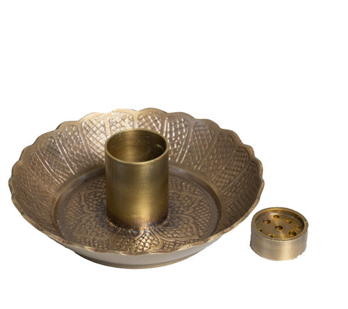 Räuchergefäss für Palo Santo Holz/Räucherstäbchen Messing Diameter 10cm INDIEN