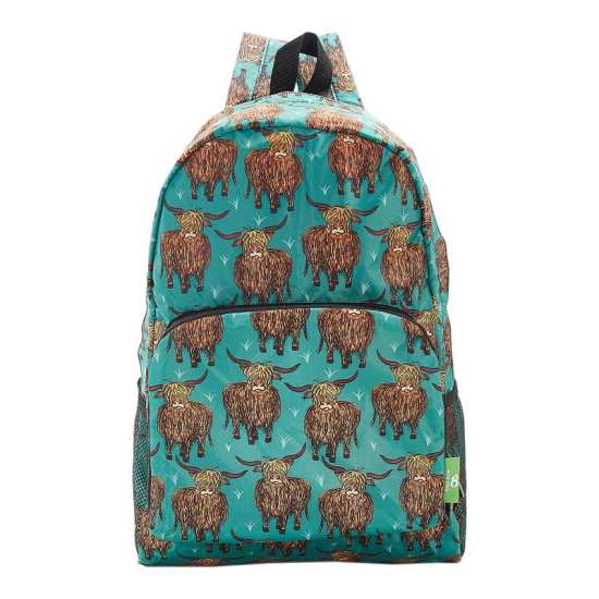 Rucksack ECO CHIC faltbar Hochlandrinder Türkis 27x43x16cm 100% recycelter Kunststoff
