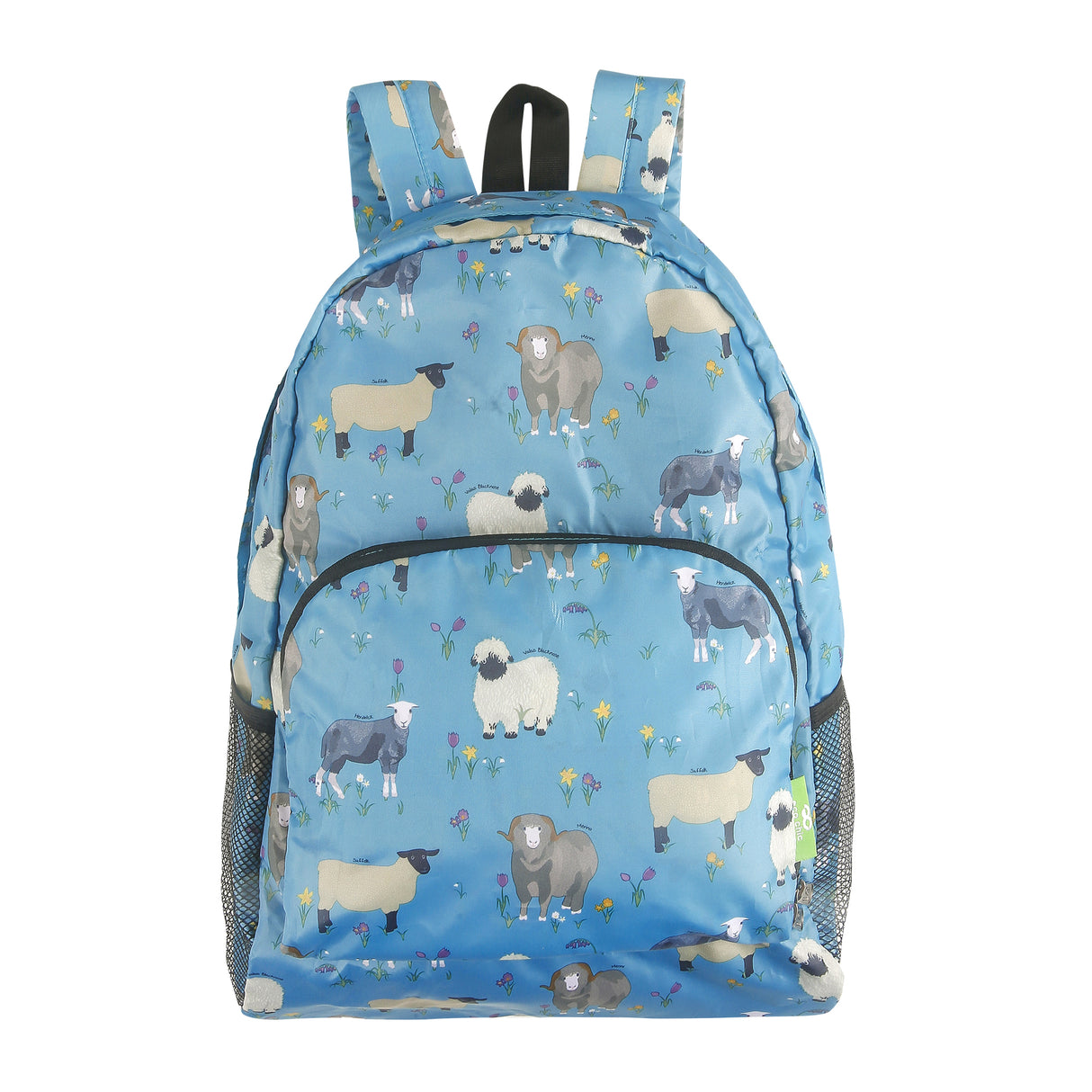 Rucksack ECO CHIC faltbar Schaf-Vielfalt Blau 27x43x16cm 100% recycelter Kunststoff