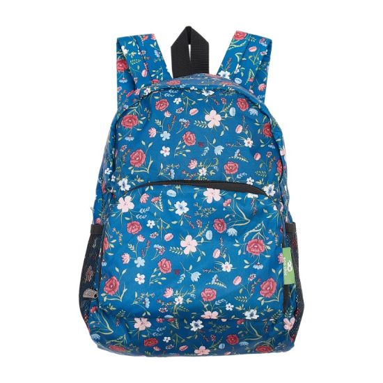 Rucksack Mini ECO CHIC faltbar Blüten Navy Blau 29x22x14cm Kunststoff 100% recycelt