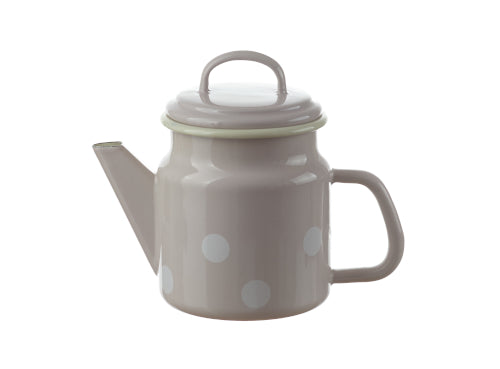 Teekanne Emaille konisch mit Deckel 1 Liter beige mit weissen Punkten