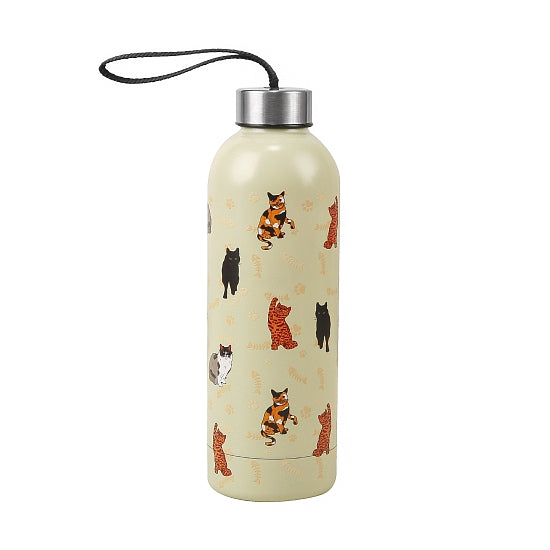 Thermos Flasche ECO CHIC Katzen Beige 500ml 27x7cm 24h kalt/12h heiss Metall 100% recycelt