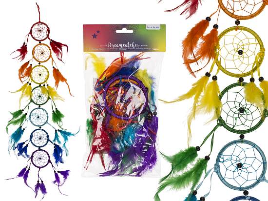 Traumfänger 7 Ringe bunt mit Federn 65cm