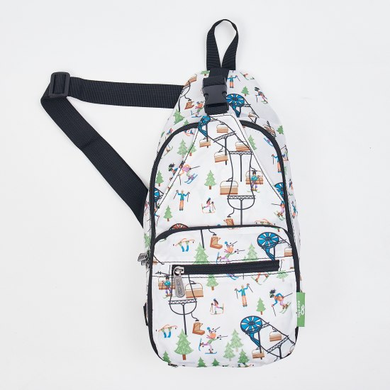 Umhängetasche ECO CHIC faltbar Skifahrer Weiss 8x38x10cm Kunststoff 100% recycelt