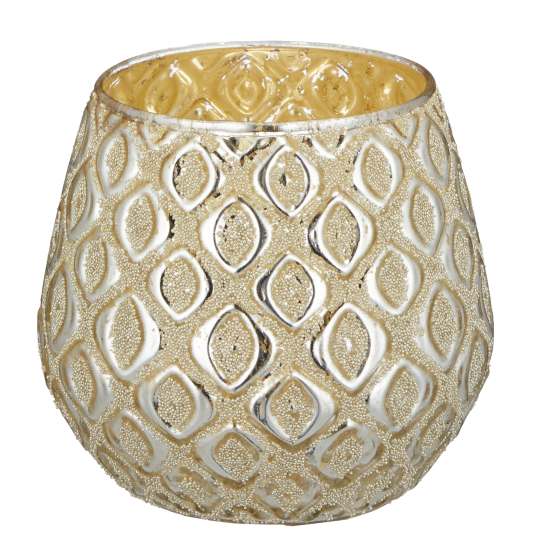 Windlicht Raute gold Glas 11x11x10cm