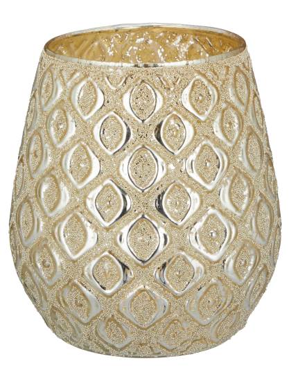 Windlicht Raute gold Glas 13x12x12cm