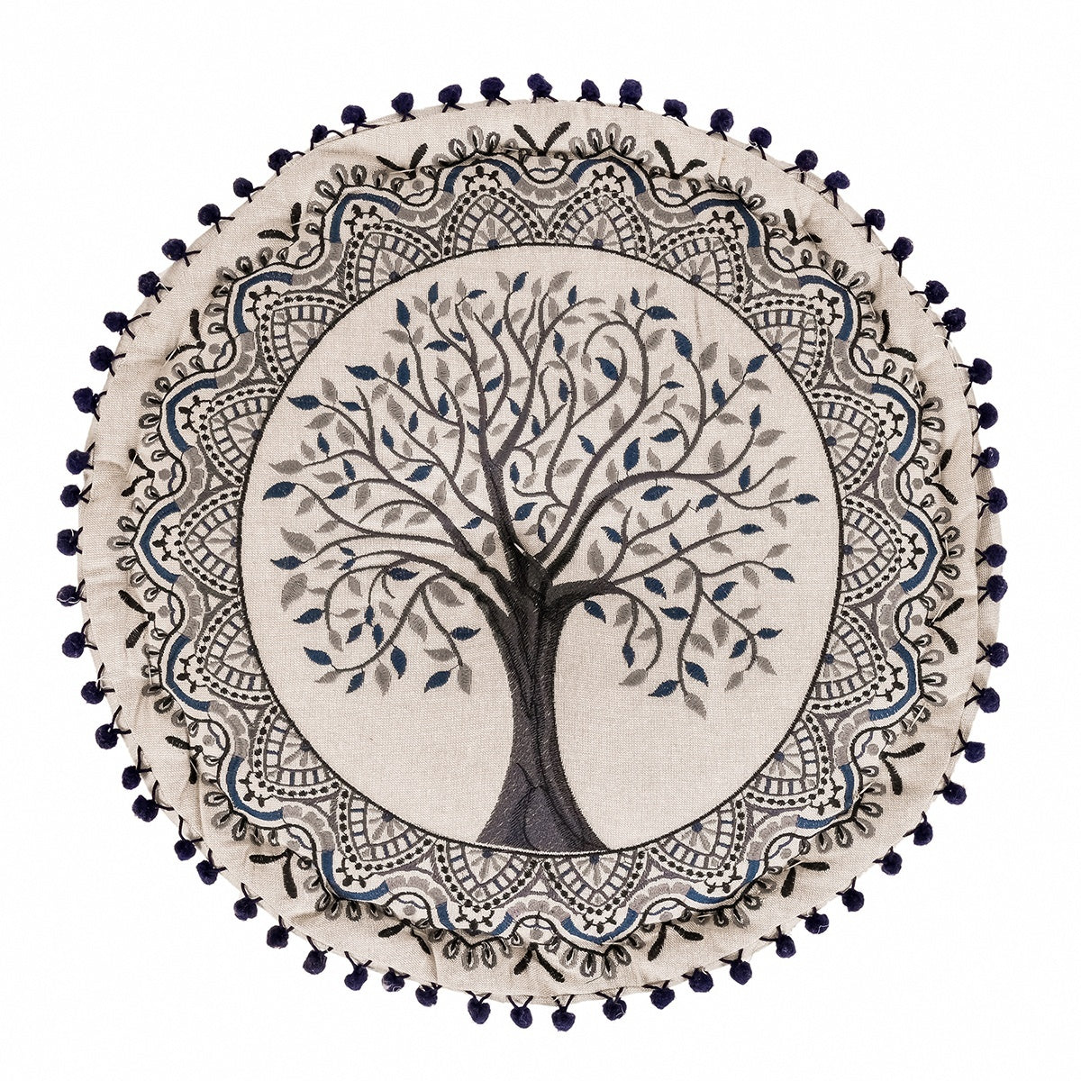 Sitzkissen Pouf Baum des Lebens Blau 46x20cm
