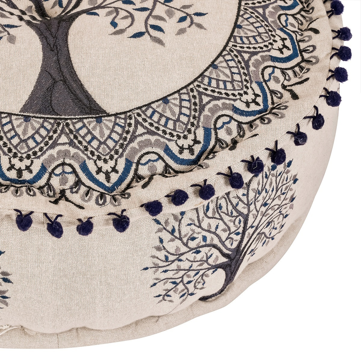 Sitzkissen Pouf Baum des Lebens Blau 46x20cm