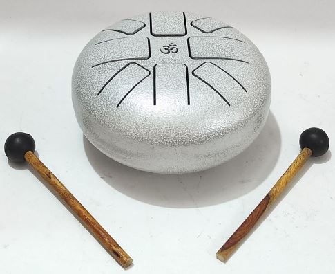 Instrument Steel Tongue Drum 20cm mit 7 Tönen Chakrakleber Handgefertigt INDIEN