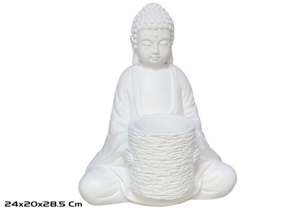 Buddha mit Blumentopf weiss 24x20x28.5 Zement