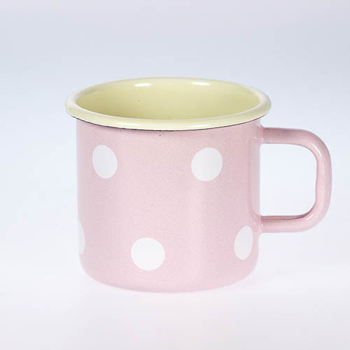 Becher Emaille 8cm Rosa mit weissen Punkten