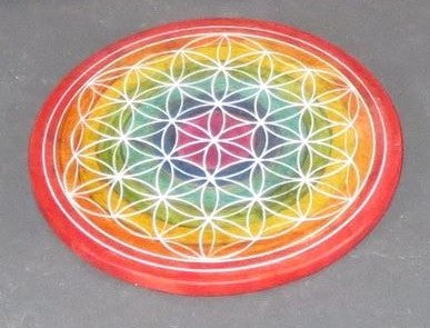 Blume des Lebens Untersetzer 10cm Chakrafarben Speckstein INDIEN