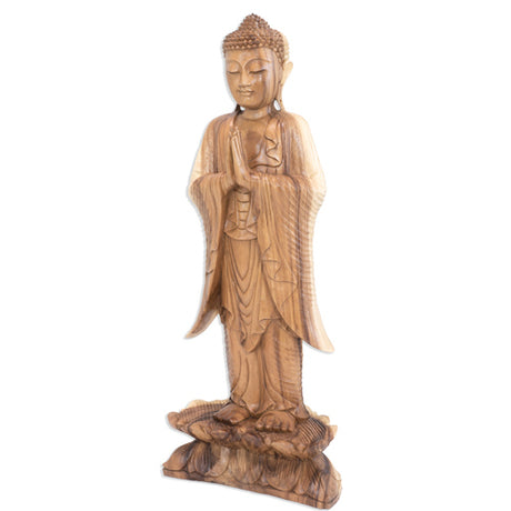 Buddha im Stehen betend 100cm Suarholz hell