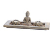 Buddha mit Zengarten und 2 Lotus 40x14x12cm Zement