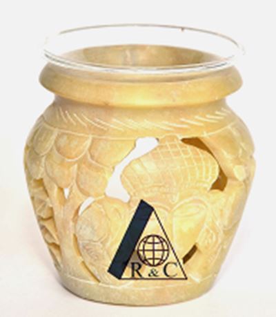 Duftlampe Speckstein 8.75cm geschnitzt Buddhagesicht mit Glasschale INDIEN