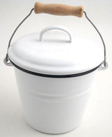 Eimer mit Deckel Emaille 1.5l D 16cm H 14cm weiss mit blauem Rand