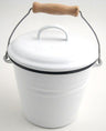 Eimer mit Deckel Emaille 1.5l D 16cm H 14cm weiss mit blauem Rand