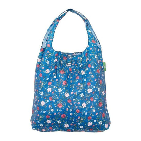 Einkaufstasche ECO CHIC faltbar 56x38x10cm Kunststoff 100% recycelt Blüten Navy