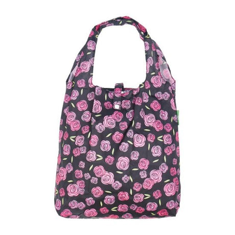Einkaufstasche ECO CHIC faltbar 56x38x10cm Kunststoff 100% recycelt Rosen Schwarz