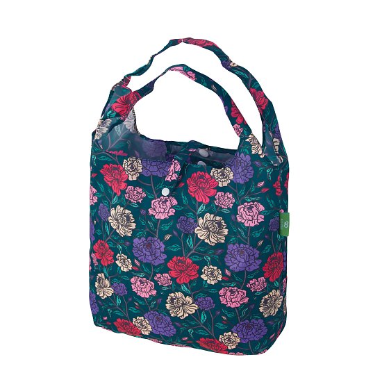Einkaufstasche ECO CHIC faltbar Grosse Blumen Grün 56x38x10cm Kunststoff 100% recycelt