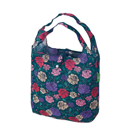 Einkaufstasche ECO CHIC faltbar Grosse Blumen Grün 56x38x10cm Kunststoff 100% recycelt