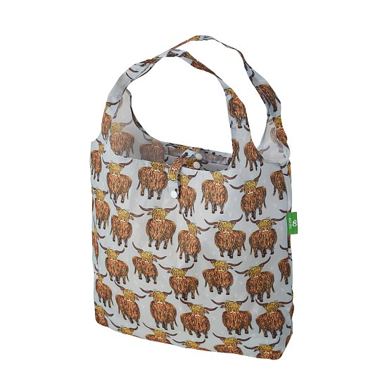 Einkaufstasche ECO CHIC faltbar Hochlandrinder Grau 56x38x10cm Kunststoff 100% recycelt
