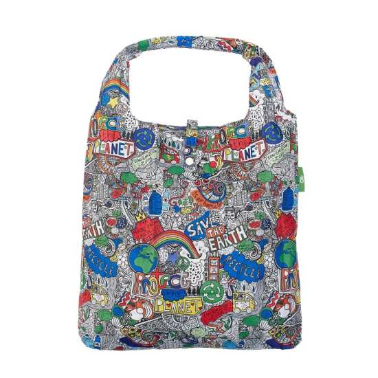 Einkaufstasche ECO CHIC faltbar Save The Planet Bunt 56x38x10cm Kunststoff 100% recycelt