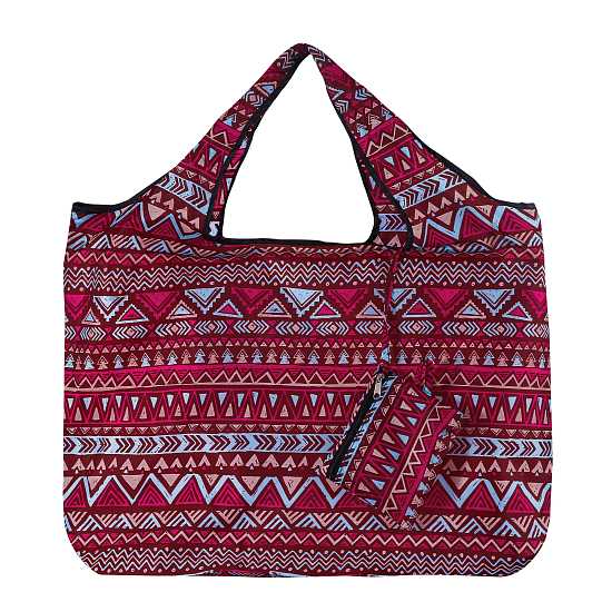 Einkaufstasche gross ECO CHIC faltbar Aztekenmuster Rot 60x42x14cm Kunststoff 100% recycelt