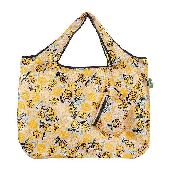 Einkaufstasche gross ECO CHIC faltbar Zitronen gelb 60x42x14cm Kunststoff 100% recycelt