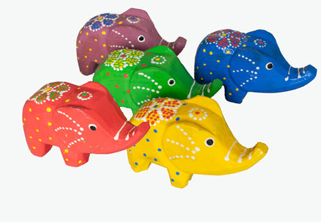Elefant 5er Set 5 Farben 5cm Holz, BALI